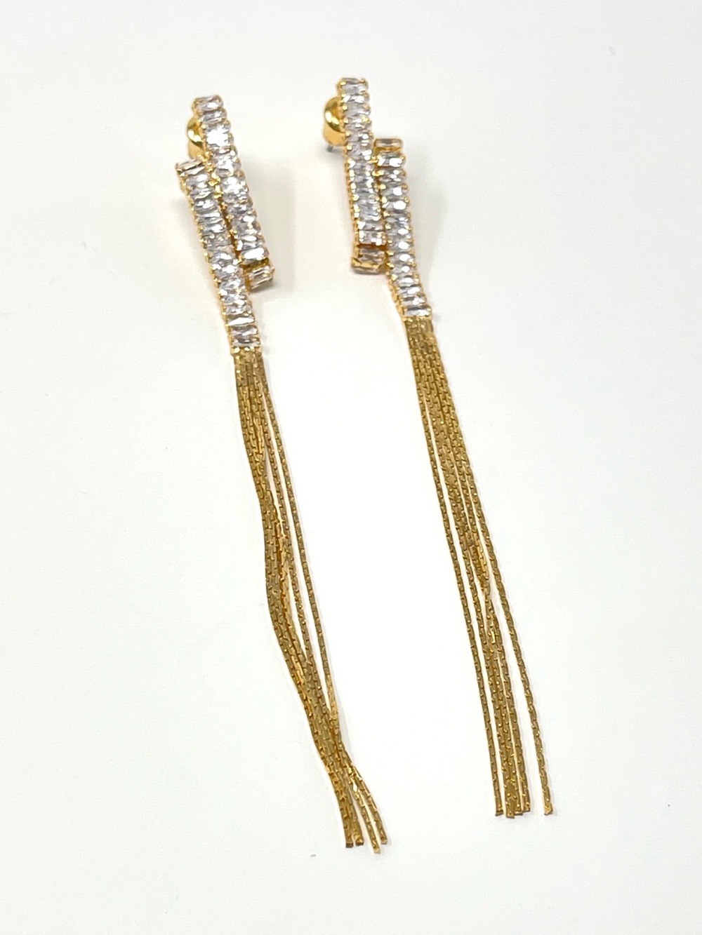 New Anthropologie Crystal Fringe Drop Gold Earrings
